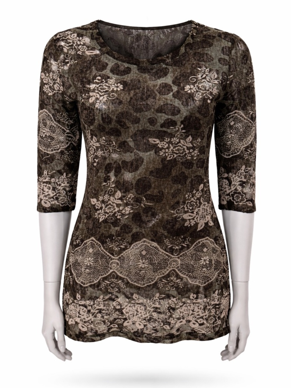 Cativa Leopard Floral Top Sheer Knit Size Small